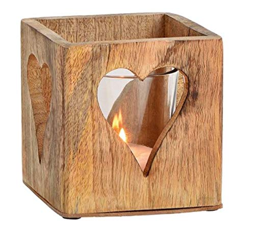 jakopabra Windlicht aus Holz mit Herz Ausschnitten/Teelichthalter Vintage Rustikal 12 cm von jakopabra