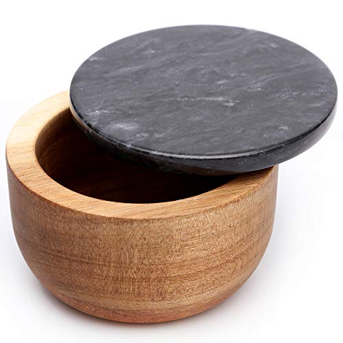 Holz Salz Box Gewürzdose Gewürzbehälter Massiv Natur Akazie Boden Marmor Deckel Elegant Design Deko Boxen von jalz jalz