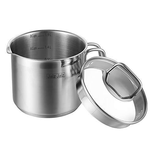 jalz jalz Edelstahl-Stieltopf mit Glasdeckel, klassisches Kochgeschirr, Saucenpfanne, 1,5 l zum Kochen von Milch, Soßen, Nudeln von jalz jalz