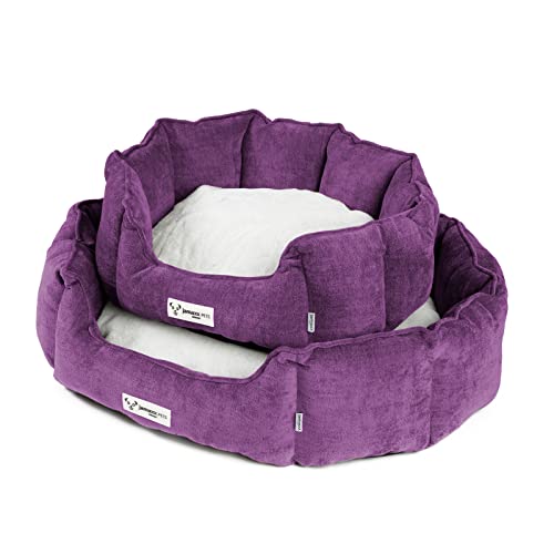 JAMAXX® Komfort Hundebett Hundekörbchen weich Hoher Rand Wendekissen waschbar - Hundekorb flauschig Kuschelig weich, Fell-Kissen Hochwertiger Sofa Stoff, mittelgroße Hunde, PDB2090 M 76x65 Purple von jamaxx-pets