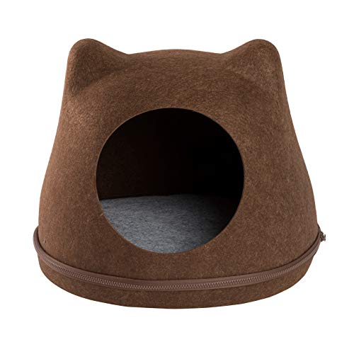 JAMAXX Katzen-Höhle | Filz Katzen-Körbchen | Stabil, Standfest, Katzenbett Katzennest Kuschel-Höhle Katzenhaus | 43x35x35 braun Design Solo von jamaxx-pets