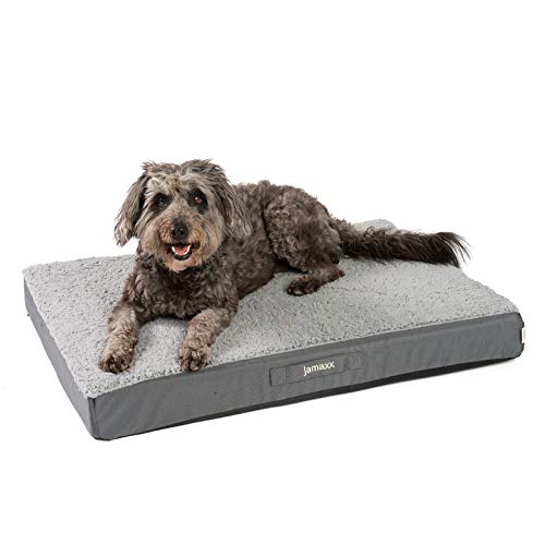 JAMAXX Orthopädische Hunde-Matratze Gelenkschonend Memory Visco Schaum Waschbar Abnehmbarer Lammfell Bezug/Wasserabweisendes Oxford Gewebe - Robustes Kuschliges Hundebett PDB1012, 90x65 (M), Grey von jamaxx-pets