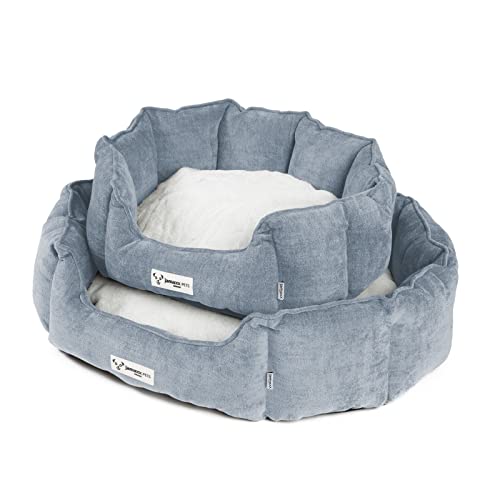 JAMAXX Oval-Rundes Hunde-Körbchen, Kuschelig mit Flauschigem Wendekissen Fell, Hunde-Bett Hunde-Korb mit Extra Hohen Seitenwände, PDB2090 ((S) 54x45, Ice-Blue) von jamaxx-pets