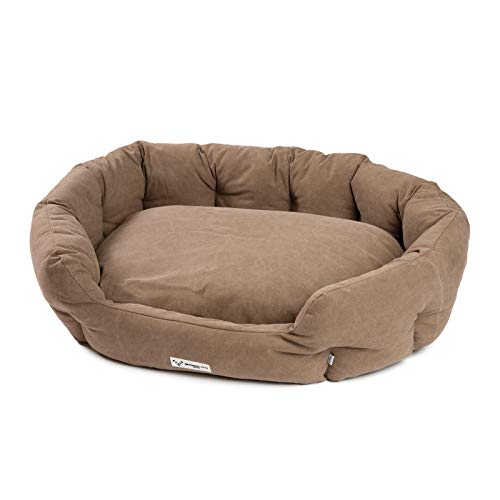 JAMAXX Ovales Hundebett mit Komfort-Füllung, Bezug Waschbar, Vintage Canvas Stoff, Hunde-Korb Körbchen mit Hohen Seitenwänden PDB2087 (L) 110x85, braun von jamaxx-pets