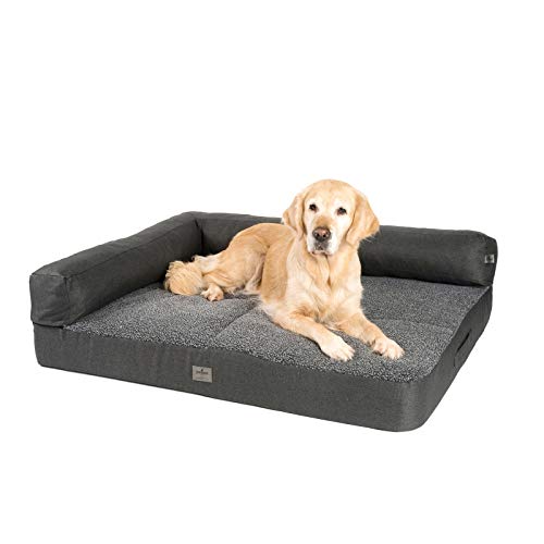 JAMAXX Premium 2-in-1 Hunde-Sofa - Orthopädische Memory Visco Füllung, Abnehmbare Polster und Bezug Waschbar, Hochwertiger Stoff Lammfell/Sherpa, PDB3014 (L) 120x90 anthrazit von jamaxx-pets