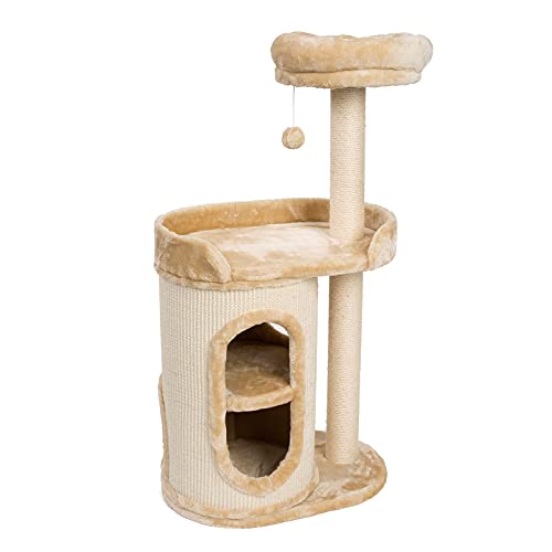 JAMAXX Premium 2-in-1 Kratzbaum & Kratztonne für Katzen, H115cm Stabil Extra-Weiches Kuschel-Plüsch, PCT6007 beige von jamaxx-pets