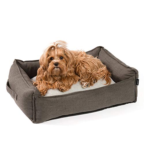 JAMAXX Premium Hundebett in edler Leinen-Optik/Orthopädisch Memory Visco Schaumstoff/Waschbar Bezug Abnehmbar, mit Wendekissen, Hochwertiger Hunde-Korb Hundekörbchen S-XL (65x50 (S), Grey) von jamaxx-pets