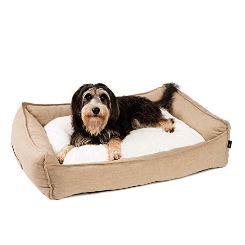 JAMAXX Premium Hundebett in edler Leinen-Optik/Orthopädisch Memory Visco Schaumstoff, Waschbar Bezug Abnehmbar, mit Wendekissen, Hochwertiger Hunde-Korb Hundekörbchen S-XL (M) 90x70 Coffee-beige von jamaxx-pets