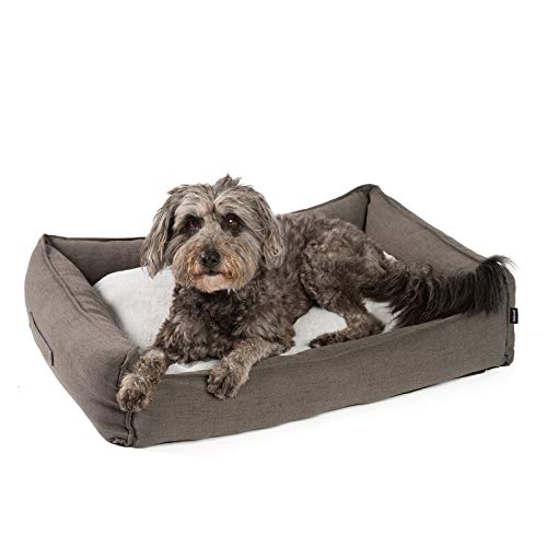 JAMAXX Premium Hundebett in edler Leinen-Optik/Orthopädisch Memory Visco Schaumstoff/Waschbar Bezug Abnehmbar, mit Wendekissen, Hochwertiger Hunde-Korb Hundekörbchen S-XL (90x70 (M), Grey) von jamaxx-pets