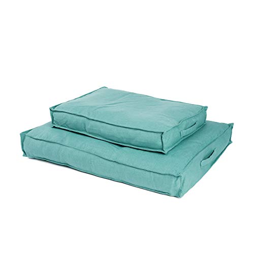 JAMAXX Premium Hundekissen in edler Leinen-Optik - Orthopädisch Memory Visco Schaumstoff/Waschbar Abnehmbarer Bezug/Wasserabweisender Innenbezug - Hundebett PDB1005,90x70 (M) Aqua/türkis von jamaxx-pets