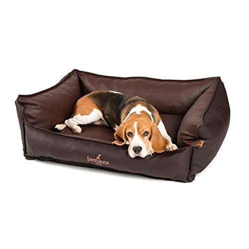 JAMAXX Premium Leder-Sofa Orthopädische Memory Visco Füllung, Hohe Seitenränder, Hunde-Couch mit Kunstleder Bezug, Reißverschluss, Hundebett PDB2019 (M) 90x70 braun+Brandy von jamaxx-pets