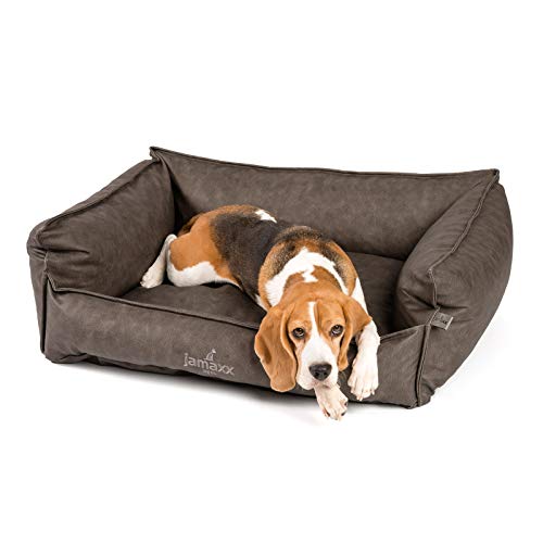 JAMAXX Premium Leder-Sofa Orthopädische Memory Visco Füllung, Hohe Seitenränder, Hunde-Couch mit Kunstleder Bezug, Reißverschluss, Hundebett PDB2019 (M) 90x70 grau von jamaxx-pets