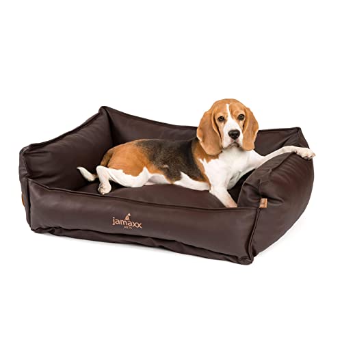 JAMAXX Premium Leder-Sofa Orthopädische Memory Visco Füllung, Hohe Seitenränder, Hunde-Couch mit Kunstleder Bezug, Reißverschluss, Hundebett PDB2019 (M) 90x70 nut, nuss/braun von jamaxx-pets