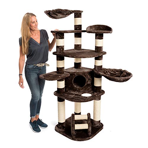 JAMAXX Premium XXL Kratzbaum für große Katzen H175cm extra-Dicke 11 cm Stämme stabil, extra-weiches Soft-Plüsch, PCT6003 Schoko-Braun von jamaxx-pets