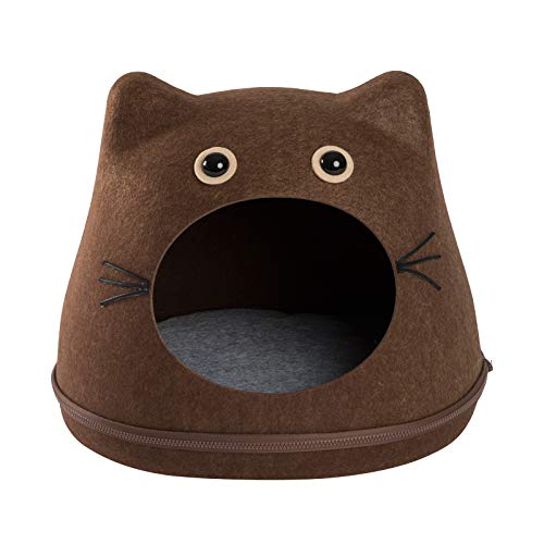 JAMAXX Trendige Katzen-Höhle I Filz Körbchen I Stabil, Standfest, Katzenbett Katzennest Kuschel-Höhle Katzenhaus 43x35x35 braun Design CAT von jamaxx-pets