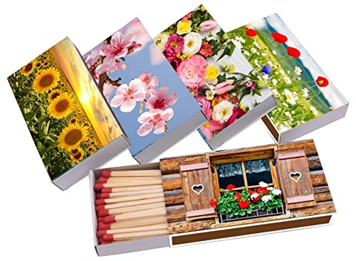 jameitop® 10 x 50er Packungen XL Streichholzschachteln, 10cm mit Frühling/Blumen/Sommer Design Streichhölzer Zündhölzer von jameitop