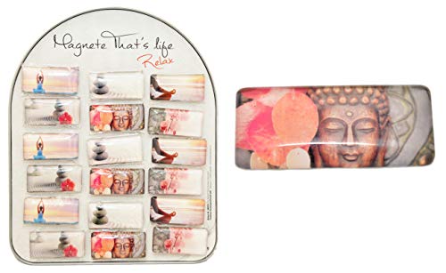 jameitop® 18 Stück Magnete Relax/Buddha/Yoga/Meditation Glasmagnete für den Kühlschrank XL Set von jameitop