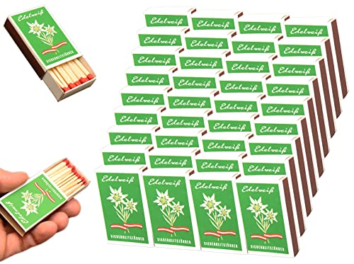 jameitop® Streichhölzer 39 Schachteln Edelweiß Zündholzschachtel Zündhölzer 1482 Stück Sicherheitszündhölzer, 45mm von jameitop
