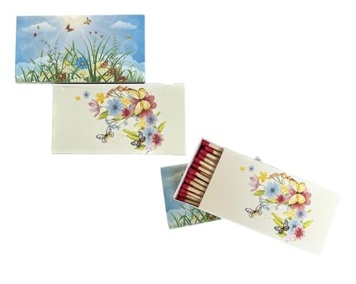 jameitop® Streichholzschachteln 4 X 50er Packungen 10cm mit Frühling/Schmetterling/Blumen Design Streichhölzer Zündhölzer von jameitop
