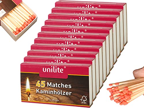 jameitop® XL Pack Streichhölzer 12 Schachteln Feuer/Holz Zündholzschachtel Zündhölzer 540 Stück Sicherheitszündhölzer, 95mm von jameitop
