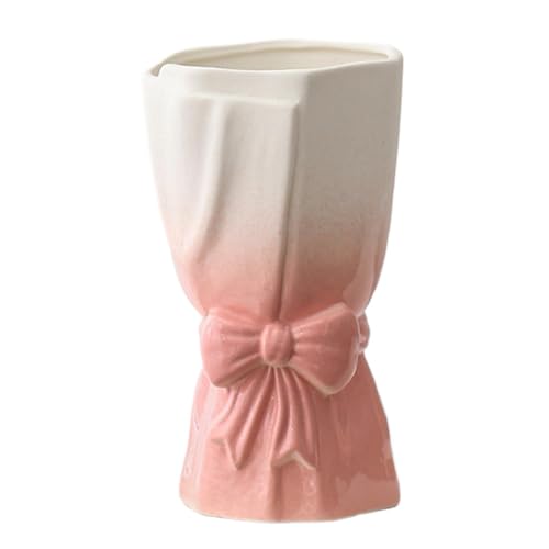 Dekorative Vase Mit Schleife, Weiße Keramikvase Blumenvase Modern Trockenblumen Vasen Vasendekoration Für Zuhause, Schlafzimmer, Arbeitszimmer, 18.5x11x11cm von jamgeery