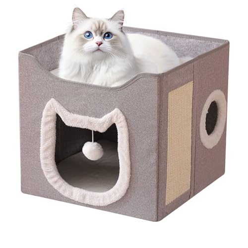Klappbare Katzenhaus, Großes Kuscheliges Katzenhöhle Katzenbett Höhle Mit Kratzbrett Und Ball Katzenzelt Für Katzen Hunde Haustiere Indoor Outdoor von jamgeery
