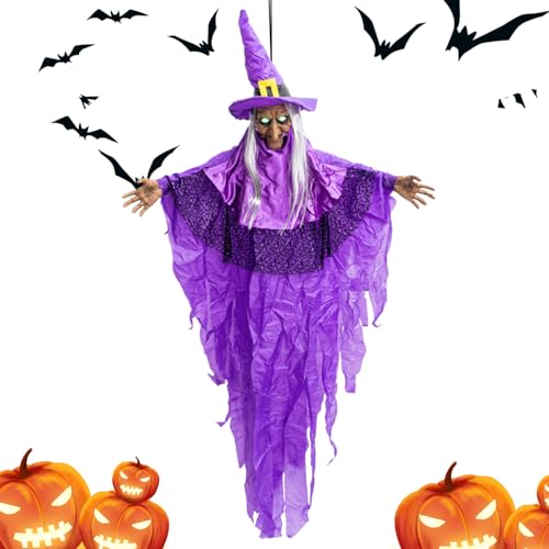 jamgeery Halloween Hexendekoration - Lebensechte Gruselige Sprechende Hexe - Geräuschaktivierte Leuchtende Augen Gruseldekoration Für Feier Garten Vorfahrt Terrasse Fest Spukhaus von jamgeery