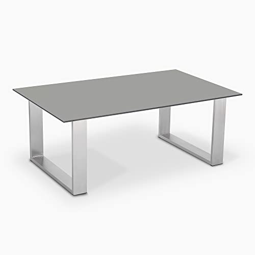 janEven LeedLine Premium Sofatisch Made in Germany – Design Wohnzimmertisch modern mit Edelstahl Kufen, Couchtisch eckig, Wohnzimmer Tisch groß, handgefertigt (Lichtgrau, 70 x 115 cm) von janEven