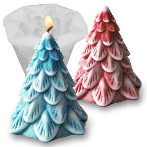 Japleed Weihnachtsschmuck-Formen, Weihnachtsbaum-Kerzenformen für Kerzenherstellung, Silikon-Fondant, Schokolade, Kuchen, Dekoration, 3D-Baum, Epoxidharz, Gießseife, Beton, Bastelform von japleed