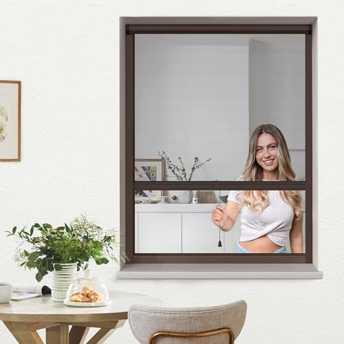 jarolift 4 in 1 Zanzara Insektenschutzrollo Fliegengitter für Fenster, Bausatz mit Aluminium-Rahmen, Robustes Fiberglas-Gewebe, 130 x 160 cm (B x H), Braun von jarolift