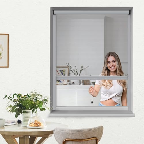 jarolift 4 in 1 Zanzara Insektenschutzrollo Fliegengitter für Fenster, Bausatz mit Aluminium-Rahmen, robustes Fiberglas-Gewebe, 130 x 160 cm (B x H), Silber von jarolift