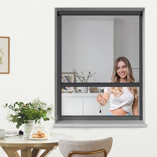 jarolift 4 in 1 Zanzara Insektenschutzrollo Fliegengitter für Fenster, Bausatz mit Aluminium-Rahmen, Robustes Fiberglas-Gewebe, 160 x 180 cm (B x H), Anthrazit von jarolift