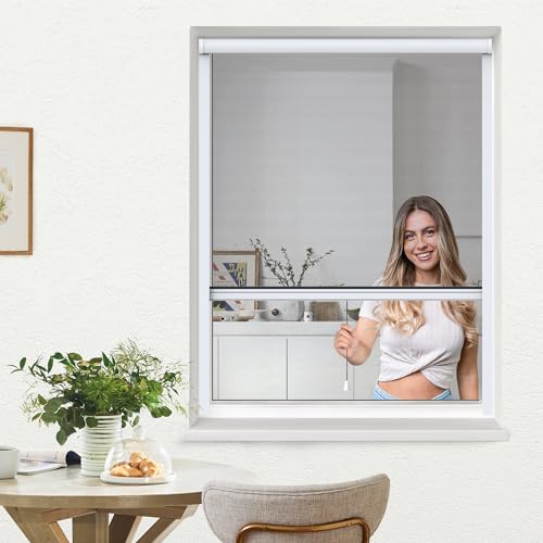 jarolift 4 in 1 Zanzara Insektenschutzrollo Fliegengitter für Fenster, Bausatz mit Aluminium-Rahmen, robustes Fiberglas-Gewebe, 70 x 130 cm (B x H), Weiß von jarolift