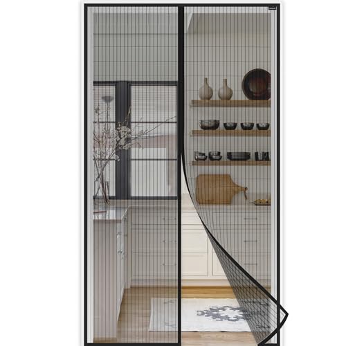 jarolift Fliegengitter Balkontür Insektenschutz Magnet Ideal für Fenster & Tür, einfache Klebemontage ohne Bohren, Magnetvorhang Schwarz, 90 x 200 cm von jarolift
