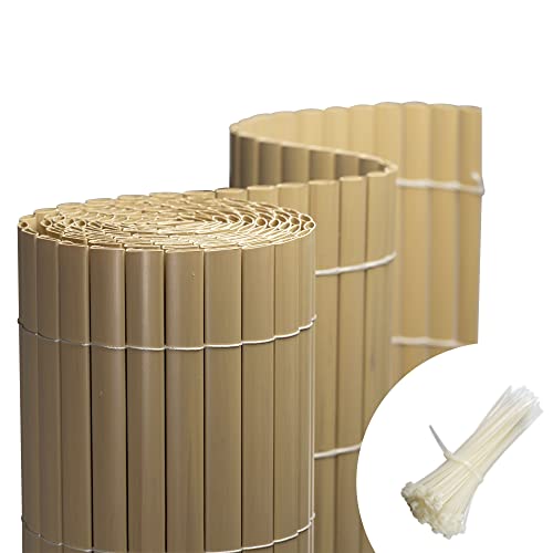 jarolift PVC Sichtschutzmatte Balkon Sichtschutz Wetterfest Garten Terrasse, Sichtschutzzaun Balkonverkleidung Sichtschutz, 80 x 700 cm (1x3m + 1x4m Länge),Bambus, inkl. 100 Kabelbinder Transparent von jarolift