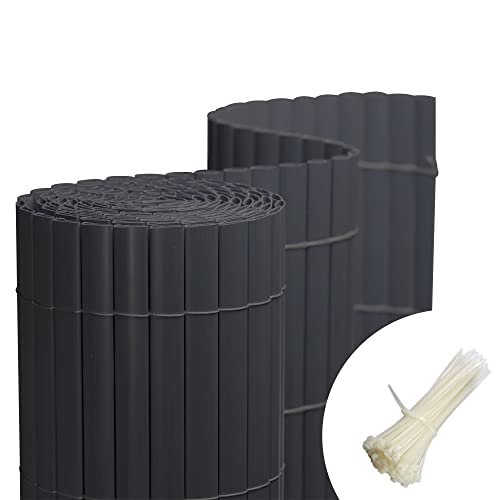 jarolift PVC Sichtschutzmatte Balkon Sichtschutz Wetterfest Garten Terrasse, Sichtschutzzaun Balkonverkleidung Zaun Sichtschutz, 160 x 400 cm, Grau, inkl. 50 Kabelbinder von jarolift