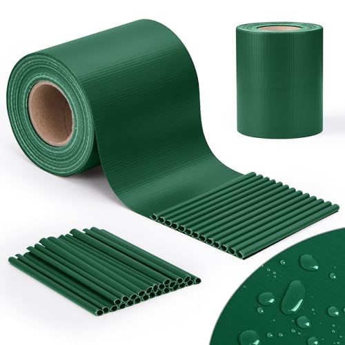 jarolift PVC Sichtschutzstreifen Sichtschutz Gartenzaun Stabmattenzaun Balkon, Wasser und Winddicht Komplettset mit 25 Clips, 40 m (L) x 19 (B) cm, Dunkelgrün von jarolift
