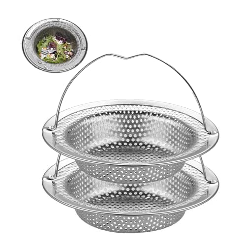 jatimdotin 2 Stück Abflusssieb Edelstahl, Sieb für Spülbecken mit Griff, Abflusssieb Küchenspüle, Haarsieb Dusche, für Dusche, Badewanne, Küche (11 x 8 x 2 cm) von jatimdotin