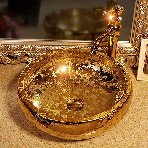 Aufsatzwaschbecken Gold Keramik Waschschüssel Luxus Porzellan Badezimmer Waschbecken Waschbecken Für Bar Und Kleine Garderobe, Nur 1 Waschschalen von jdzjybqx
