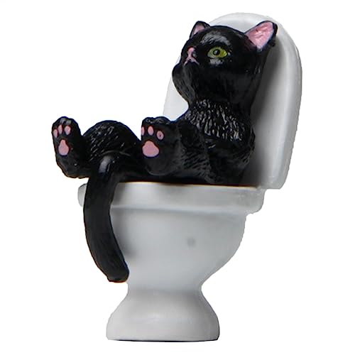 jebyltd Katze auf der Toilette, Kunstharz, Actionfigur, Heimdekoration, Puppenhaus, Landschaftszubehör, Mini-Gartendekoration, Desktop-Modell von jebyltd