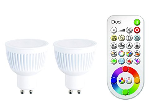iDual JE0192882 A+, LED-Leuchtmittel mit Fernbedienung, 2 Stück, Plastik, 7 W, GU10, weiß, 5 x 5 x 5.9 cm von jedi lighting