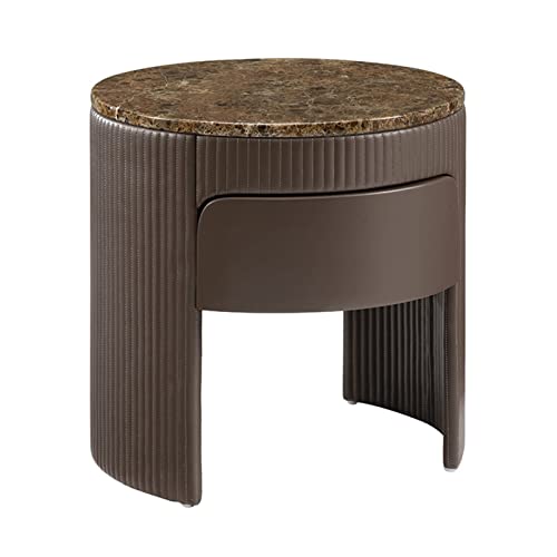 Moderner Nachttisch im Luxus-Stil, Mikrofaser-Leder, einzigartiges Design für Wohnmöbel, Marmor, runde Nachttische (Farbe: cremefarben) (Kaffee) von jehdfbvssjcbcsvfd