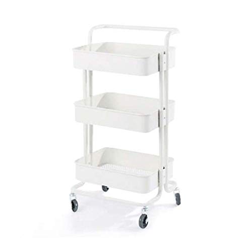 Rollwagen aus Metall mit 3 Etagen, kleiner Organisationswagen mit Rädern für Büro, Innenbereich, Zuhause, Küche, Outdoor (weißer Griff) von jehdfbvssjcbcsvfd