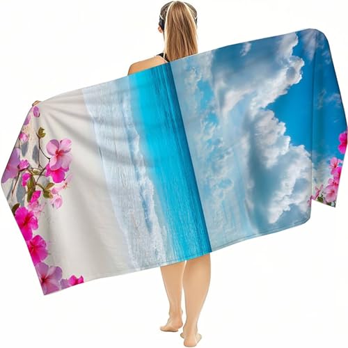 Strandtuch, Strandtuch XXL 80x160cm, Strandhandtuch Mikrofaser mit Tasche, SaugfäHig und Schnell Trocknende Beach Towel, Leichtes Strandkleider Damen Groß Strandmatte für Strand, Reise Blume G-0 von jeihenhg
