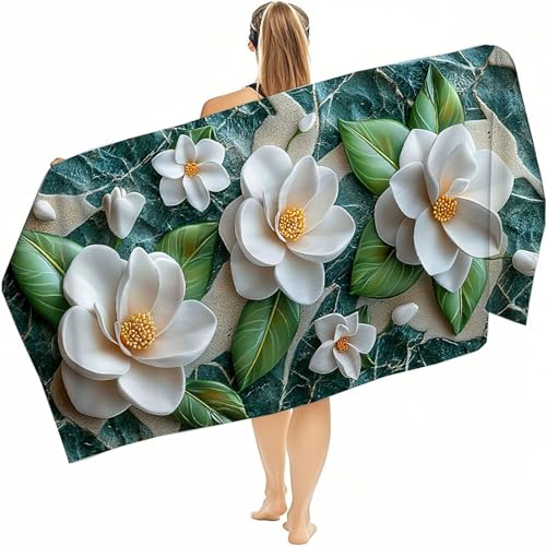 Strandtuch XXL 90x180cm, Strandhandtuch Strandtuch Mikrofaser, Kompaktes und Schnelltrocknendes Weiches Leichtes HautverträGlich Beach Towel, Handtuch Sandfest Badetuch Strand in Einer Tasche Weiß M-0 von jeihenhg