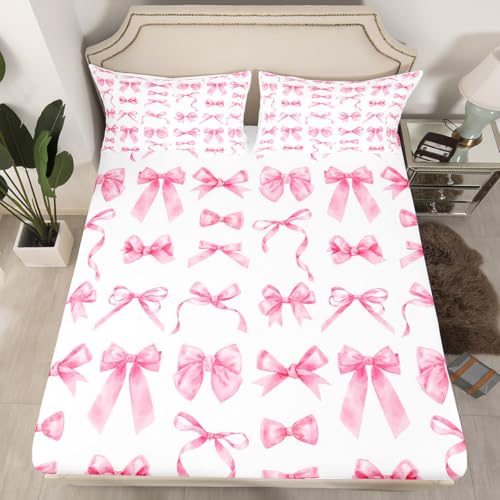 Bettwäsche-Set mit niedlichem Schleife, für Kinder, Jungen, Mädchen, Aquarell-Schleife, Spannbettlaken, Schlafzimmerdekoration, weiche, leichte Mikrofaser, Rosa, 2-teilig Bettwäsche-Set mit niedlichem Schleife, für Kinder, Jungen, Mädchen, Aquarell-Schleife, Spannbettlaken, Schlafzimmerdekoration, weiche, leichte Mikrofaser, Rosa, 2-teilig von jejeloiu