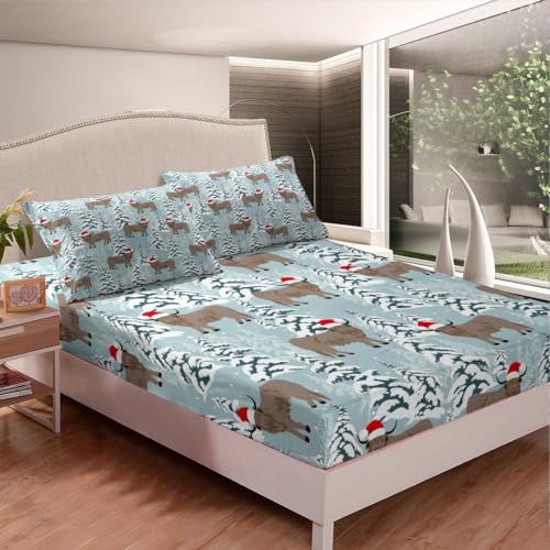 Weihnachts-Bettwäsche-Set für Queen-Size-Bett, Hochlandkuh, Spannbetttuch für Kinder, Jungen, Mädchen, Cartoon-Tier-Bettwäsche-Set, Weihnachtsmotiv, Bettbezug mit tiefen Taschen Weihnachts-Bettwäsche-Set für Queen-Size-Bett, Hochlandkuh, Spannbetttuch für Kinder, Jungen, Mädchen, Cartoon-Tier-Bettwäsche-Set, Weihnachtsmotiv, Bettbezug mit tiefen Taschen von jejeloiu