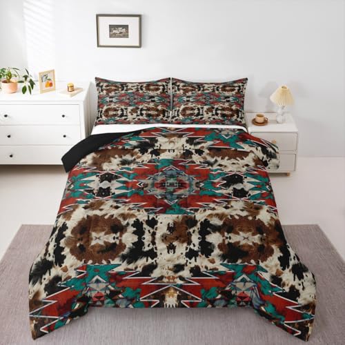 jejeloiu Azteken-Bettwäsche-Set mit Südwestlich-Motiv, Queen-Size-Größe, Rindsleder, für Jungen und Mädchen, Bohemian-Stil, rustikale Steppdecke, weich, Schlafzimmer-Dekor, atmungsaktiv, leicht, mit 2 jejeloiu Azteken-Bettwäsche-Set mit Südwestlich-Motiv, Queen-Size-Größe, Rindsleder, für Jungen und Mädchen, Bohemian-Stil, rustikale Steppdecke, weich, Schlafzimmer-Dekor, atmungsaktiv, leicht, mit 2 von jejeloiu