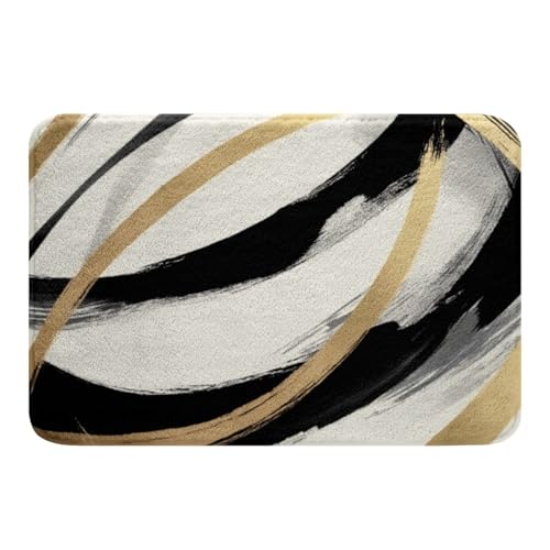 jejeloiu Badezimmerteppich, 50,8 x 81,3 cm, abstrakte Badematten, modernes geometrisches Badezimmer-Zubehör, Mikrofaser, Schwarz / Weiß / Gold von jejeloiu
