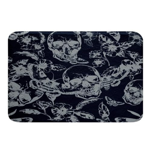 jejeloiu Badezimmerteppich, Gothic-Totenkopf-Design, 50,8 x 81,3 cm, Marineblau, Boho, Motten-Skelett, Badezimmer-Zubehör für Damen, Herren, Jungen, Mädchen, Halloween, Badematten, rutschfest, weich jejeloiu Badezimmerteppich, Gothic-Totenkopf-Design, 50,8 x 81,3 cm, Marineblau, Boho, Motten-Skelett, Badezimmer-Zubehör für Damen, Herren, Jungen, Mädchen, Halloween, Badematten, rutschfest, weich von jejeloiu